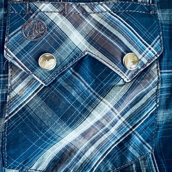 wrangler retro western plaid shirt mens large l blue pearl snap cowboy rodeo - Picture 9 of 9